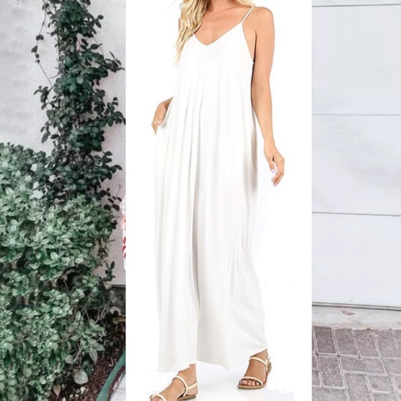 white maxi dress with pockets